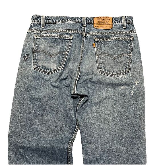 Vintage 90s Distressed Levis 505 Orange Tab Regular Straight USA Jeans 35 x 31.5 - Picture 8 of 10